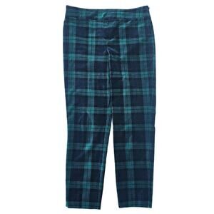 Plaid Velvet Pants Talbots Chatham Slim Leg Ankle Crop Size 8 Green Stretch